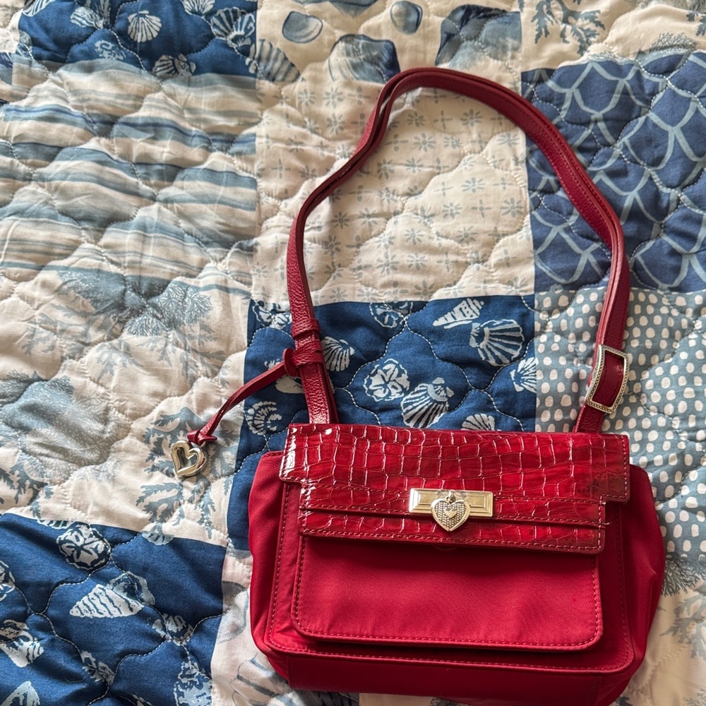 Brighton Red Croc-Embossed Shoulder Bag